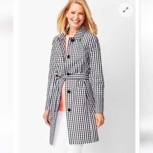 Talbots Black and White Gingham Trench Coat